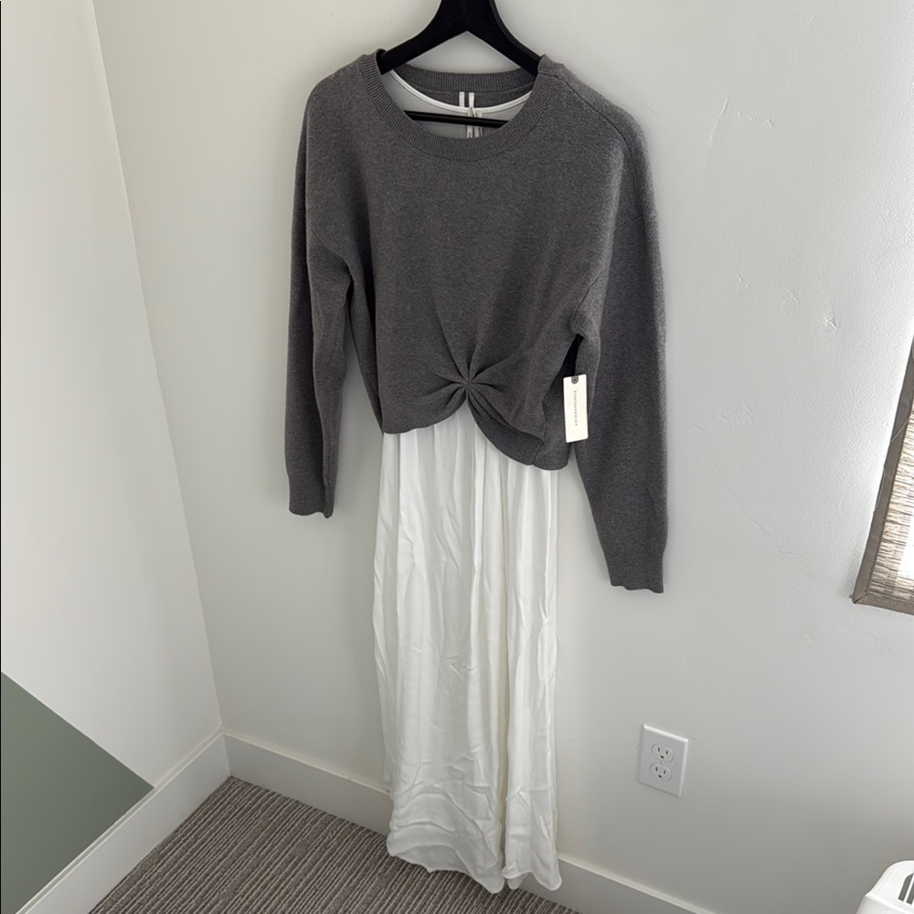 Anthropologie Gray Sweater/White dress combo